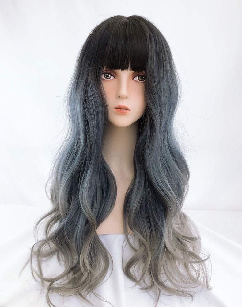 Blue gray long curly wig PL50787