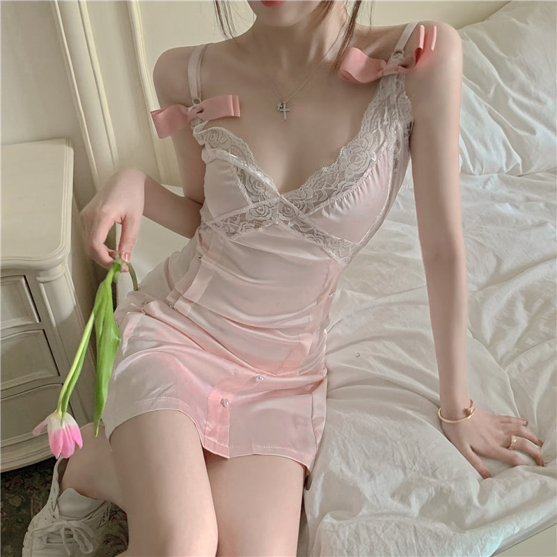 Sexy pink suspender dress PL51376