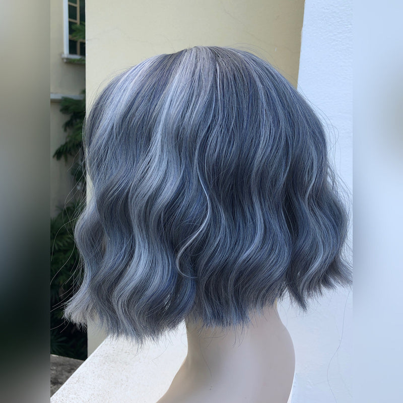 Harajuku blue gray short curly hair wig PL51474