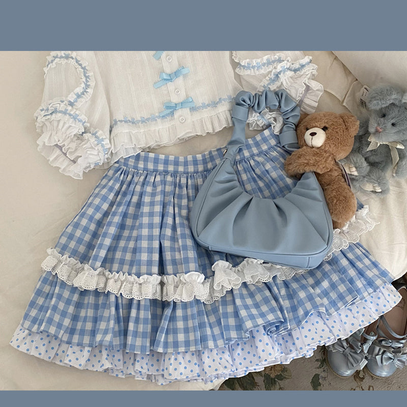blue plaid skirt   PL52226