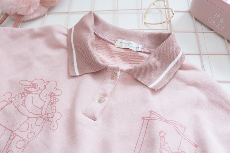pink printed polo neck T-shirt  PL52501