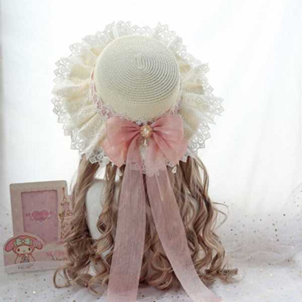 Lolita lace bow straw hat PL21188