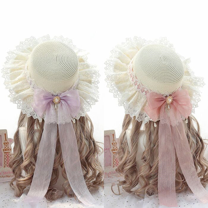 Lolita lace bow straw hat PL21188