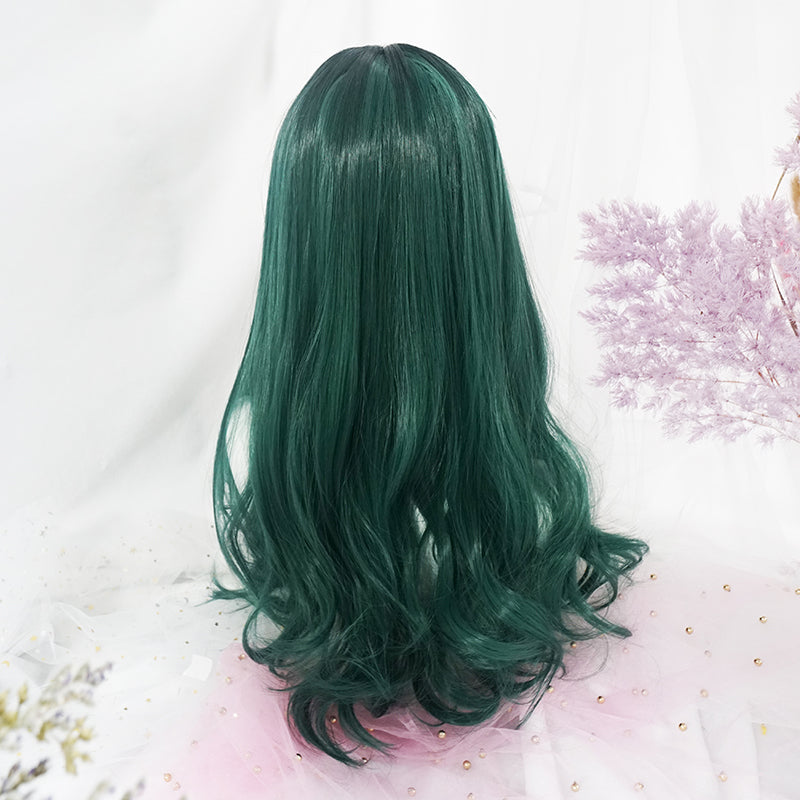 Green long curly wig PL50379