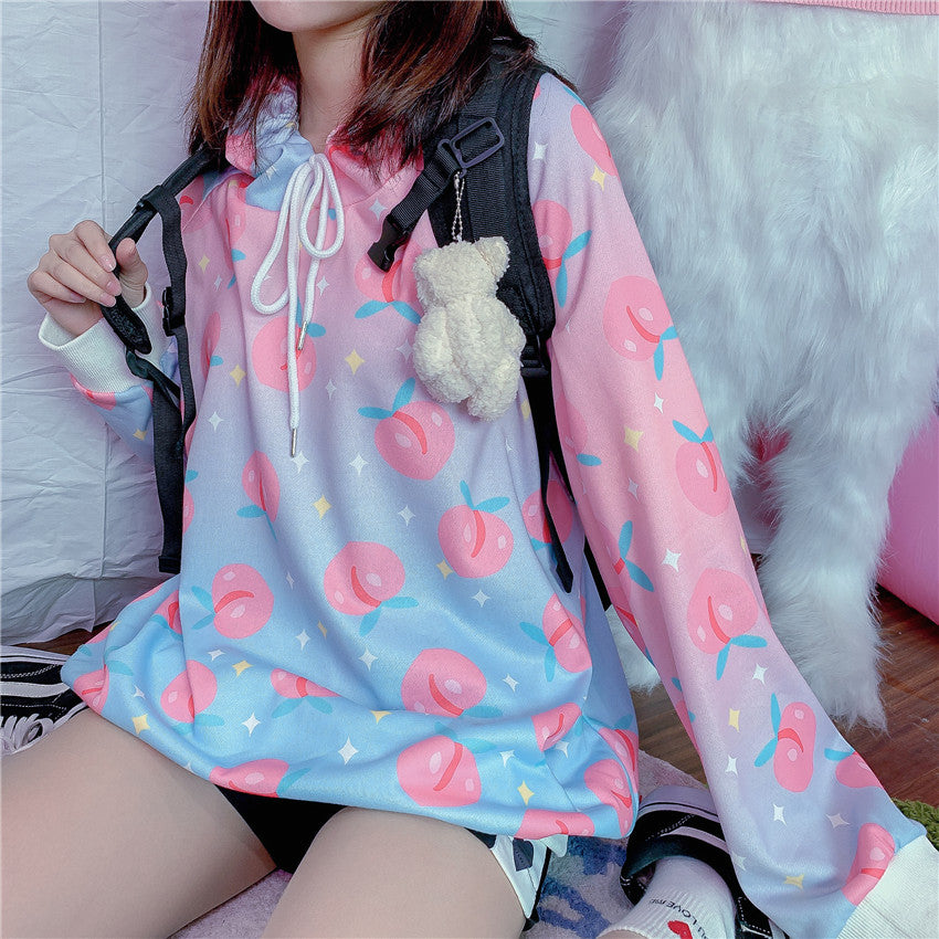 Peach Print Bat Sleeve Hoodie PL20883