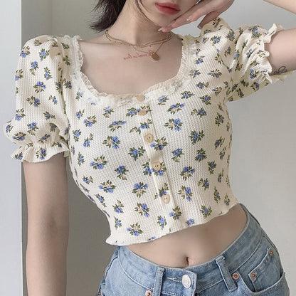 Vintage Square Neck Short Sleeve T-Shirt  PL52388
