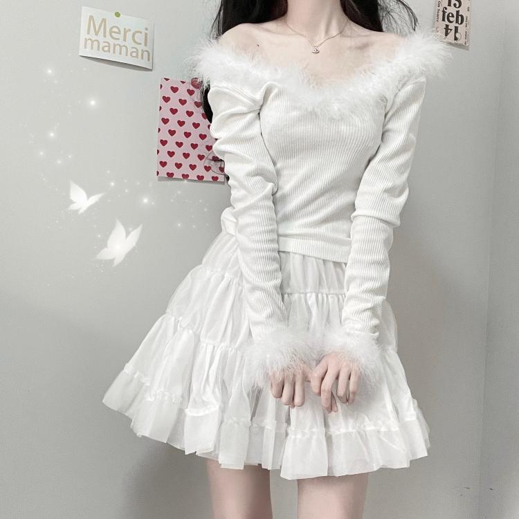 Sexy white fur coat + short skirt PL51727