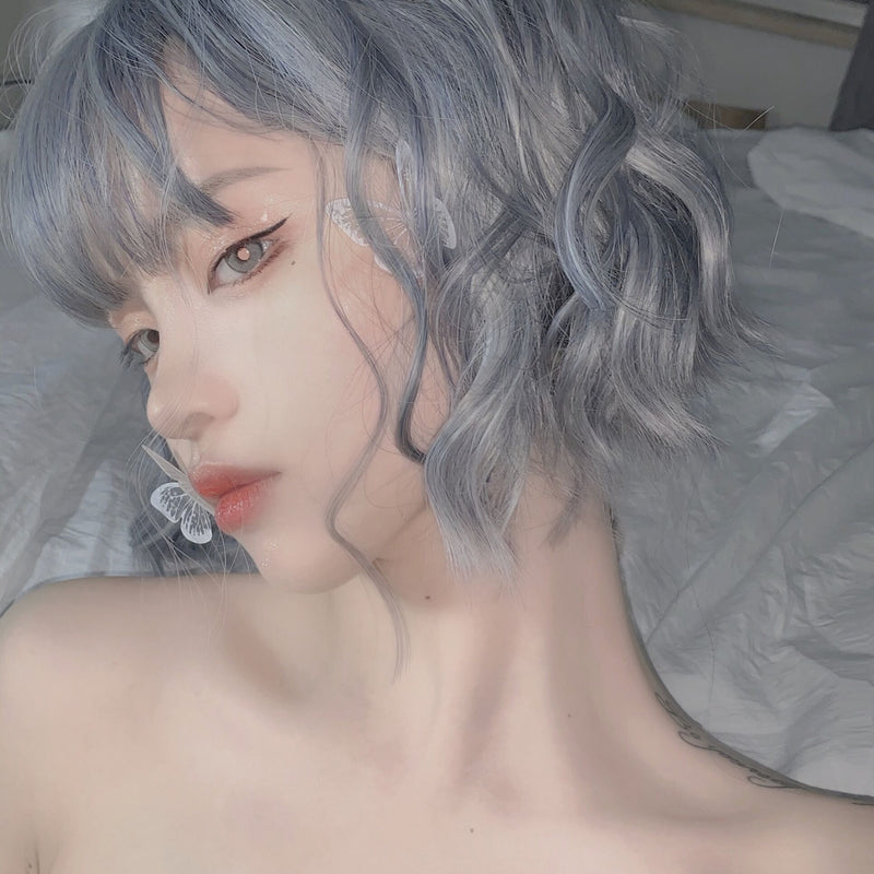 Harajuku blue gray short curly hair wig PL51474