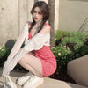 Red Sling Dress + White Cardigan  PL52245