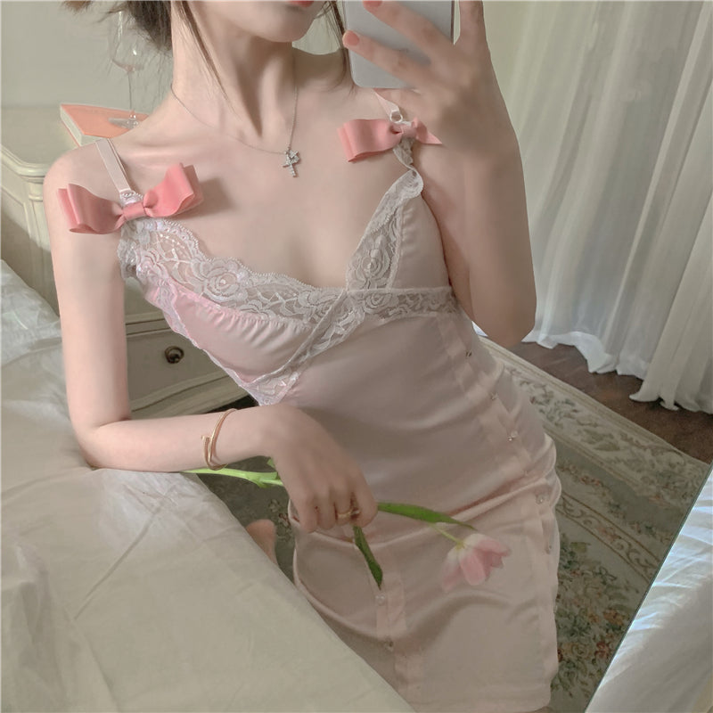 Sexy pink suspender dress PL51376