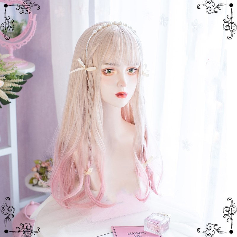 Lolita Gold Pink Long Curly Wig PL51736