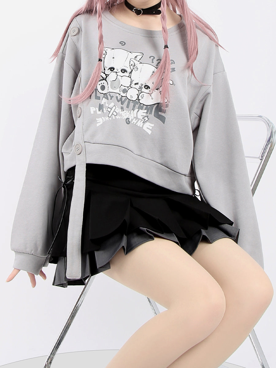 gray cartoon cropped sweatshirt  PL20579