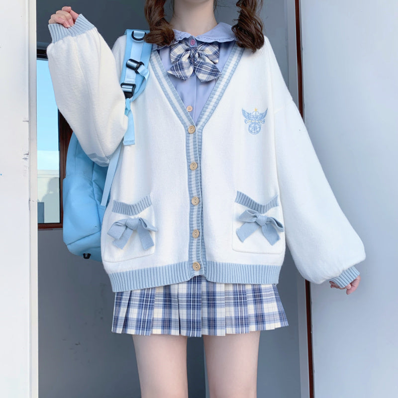 Cute Bow Knit Long Sleeve Cardigan PL51399