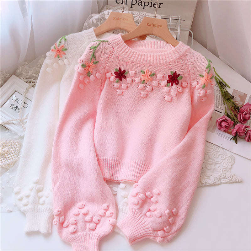 Lantern sleeve knitted sweater PL50938