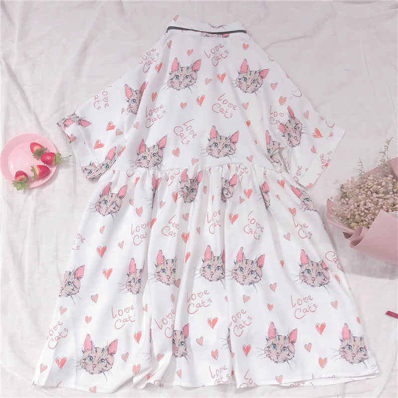 Cat Print Short Sleeve Dress PL20213