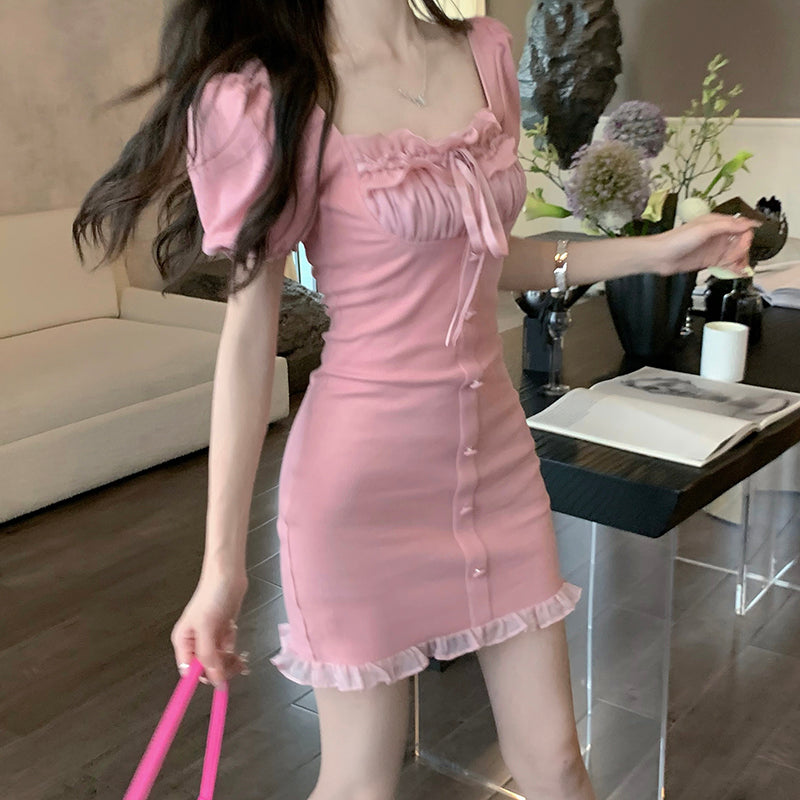 Pink Puff Sleeve Dress  PL52665