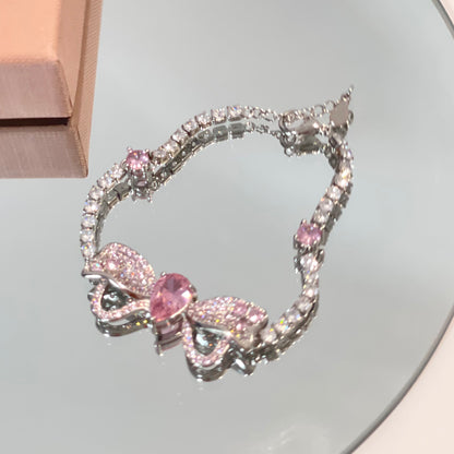 Pink Bow Necklace Earrings PL52019