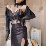 Black embroidered butterfly suit PL52074