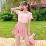 Pink T-shirt + pleated skirt two-piece set  PL52282