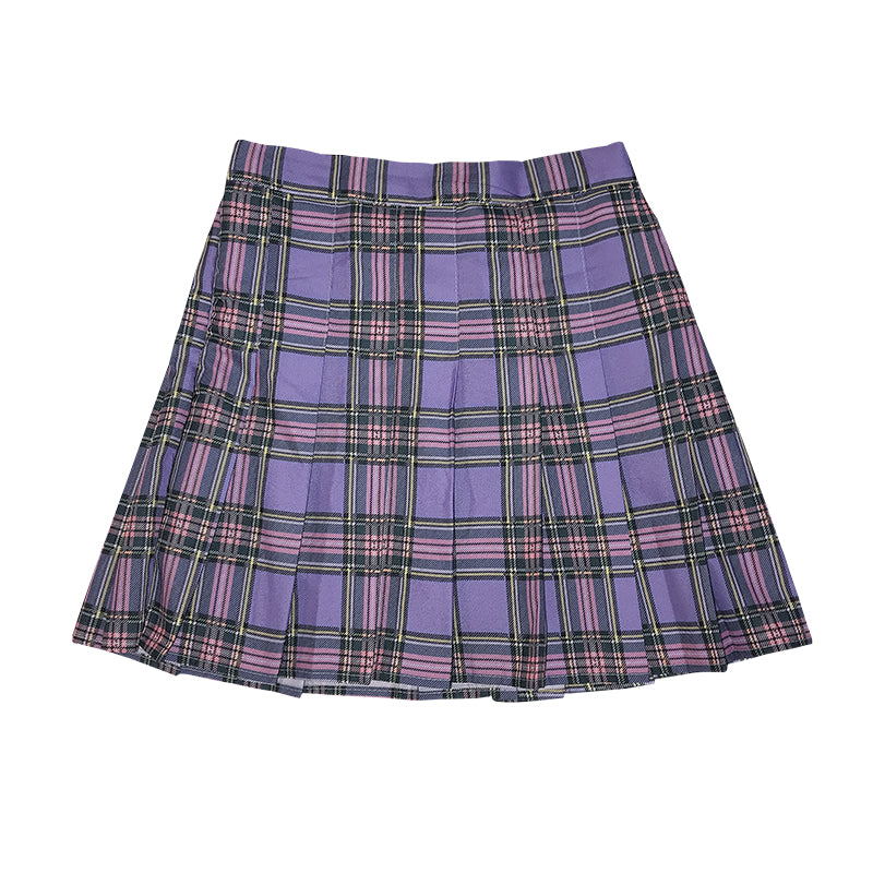 Purple Plaid Pleated Skirt PL50166