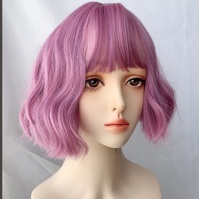 Purple short curly wig PL50504