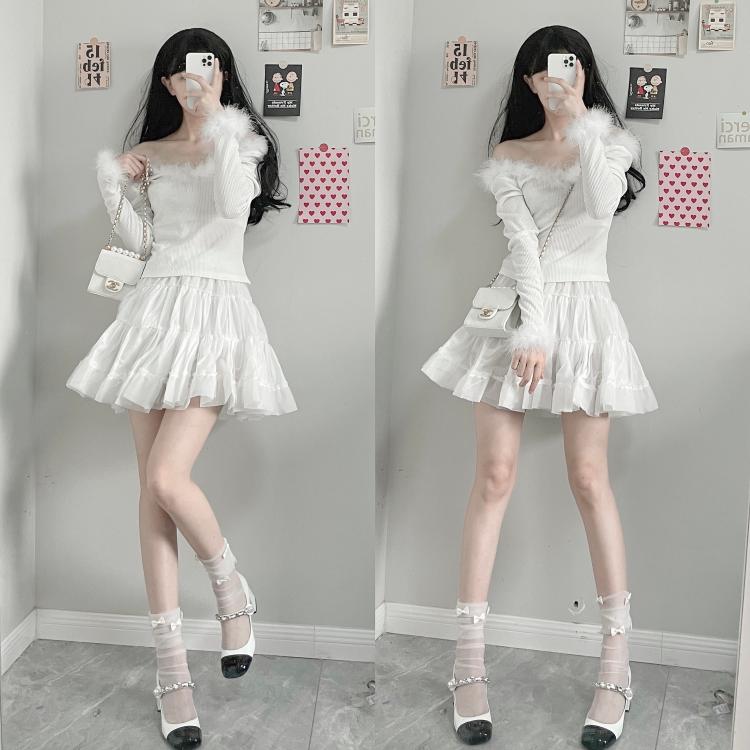 Sexy white fur coat + short skirt PL51727