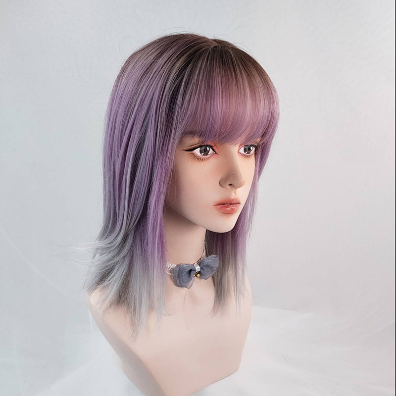 Purple short curly wig PL50632