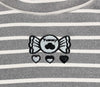 High neck striped fruit embroidery T-shirt PL51372