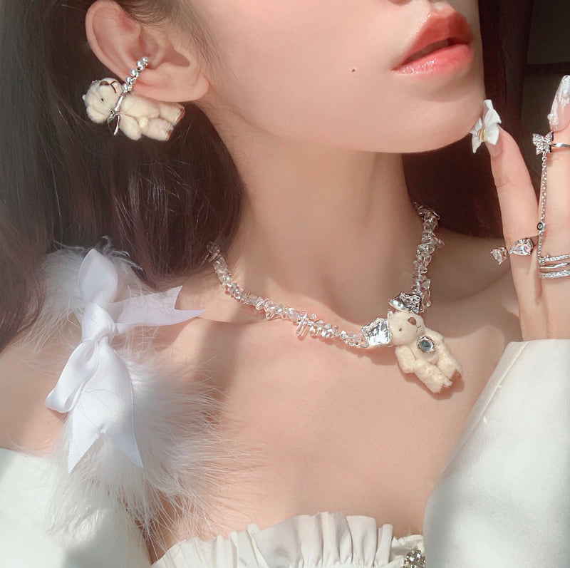 Cute bear earrings + necklace PL52094