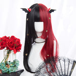 Red black long straight wig PL50378