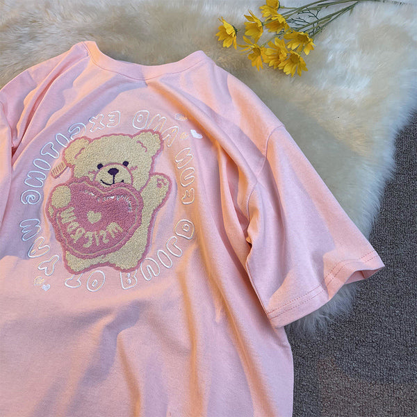 Cute bear embroidery T-shirt PL51562