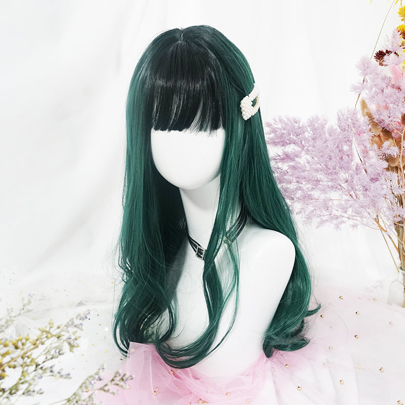 Green long curly wig PL50379