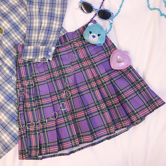 Purple Plaid Pleated Skirt PL50166