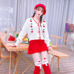 White knitted sweater + red skirt two-piece set  PL52515