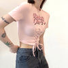 Cute Pink Lace Up Short Sleeve  PL52310