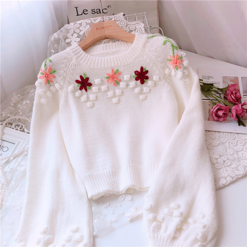 Lantern sleeve knitted sweater PL50938