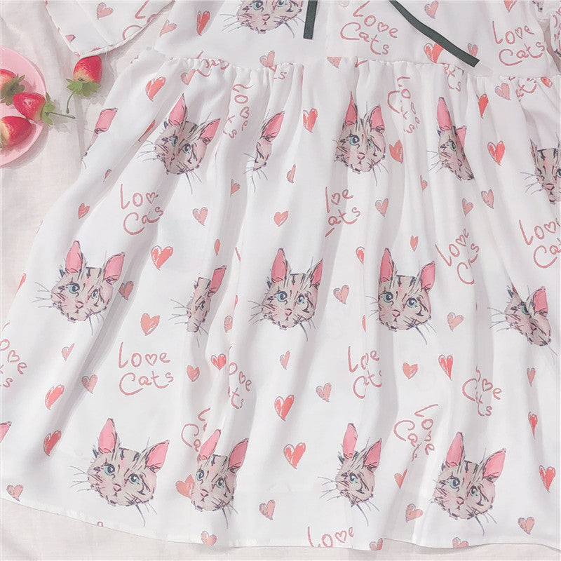 Cat Print Short Sleeve Dress PL20213