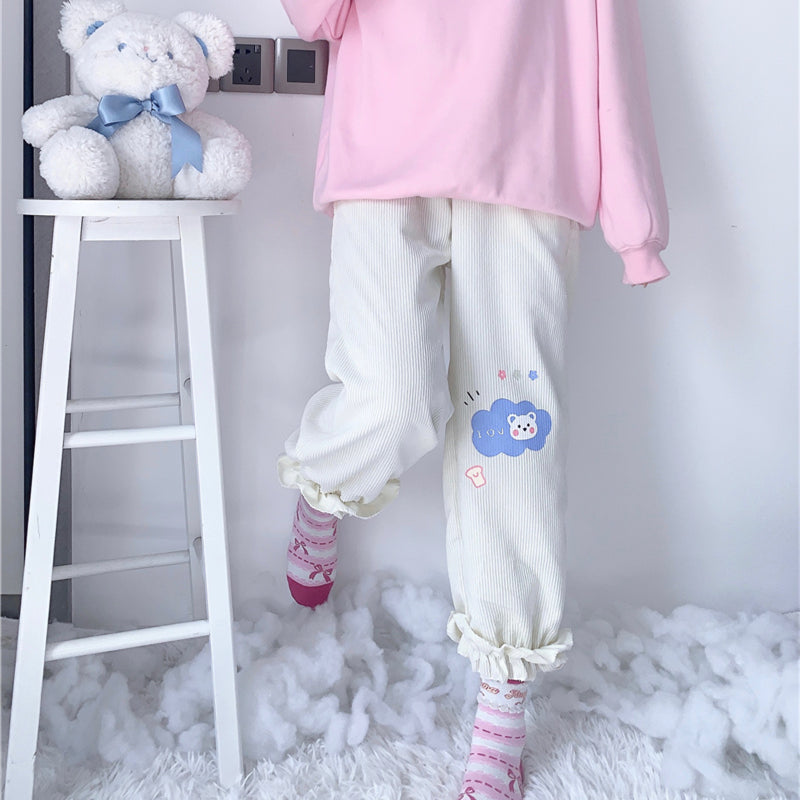 Cute bear embroidered casual pants  PL52534