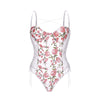 Embroidered flowers lace bodysuit PL52104