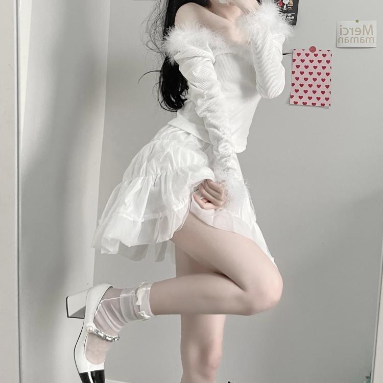 Sexy white fur coat + short skirt PL51727