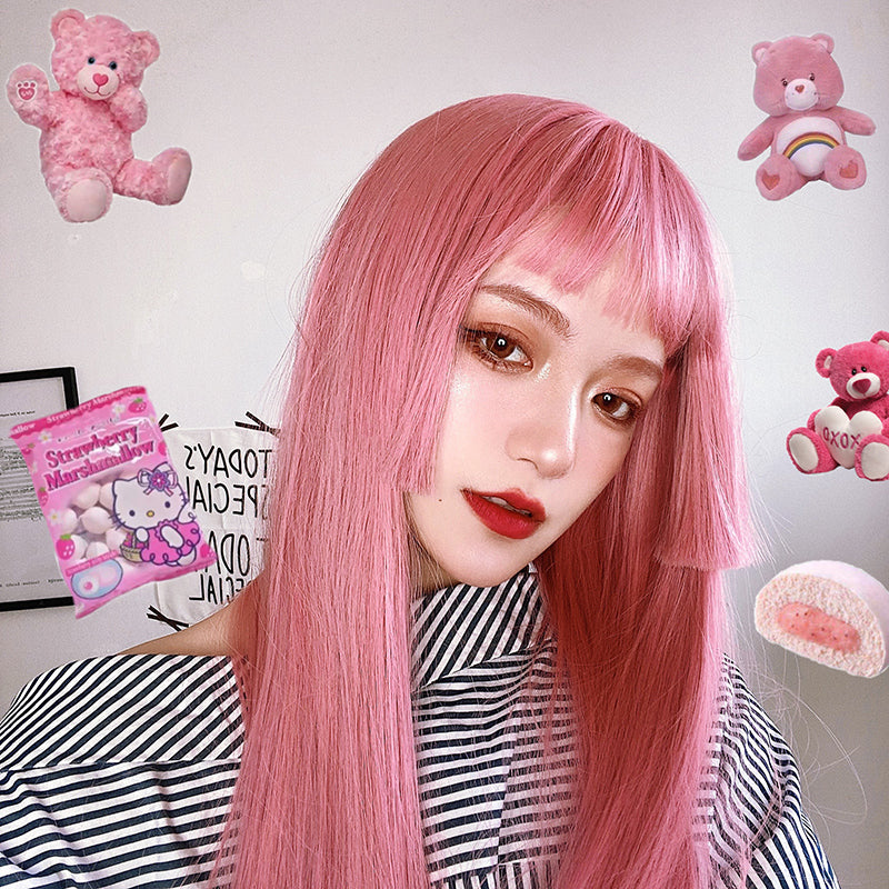 Pink long straight wig PL50472