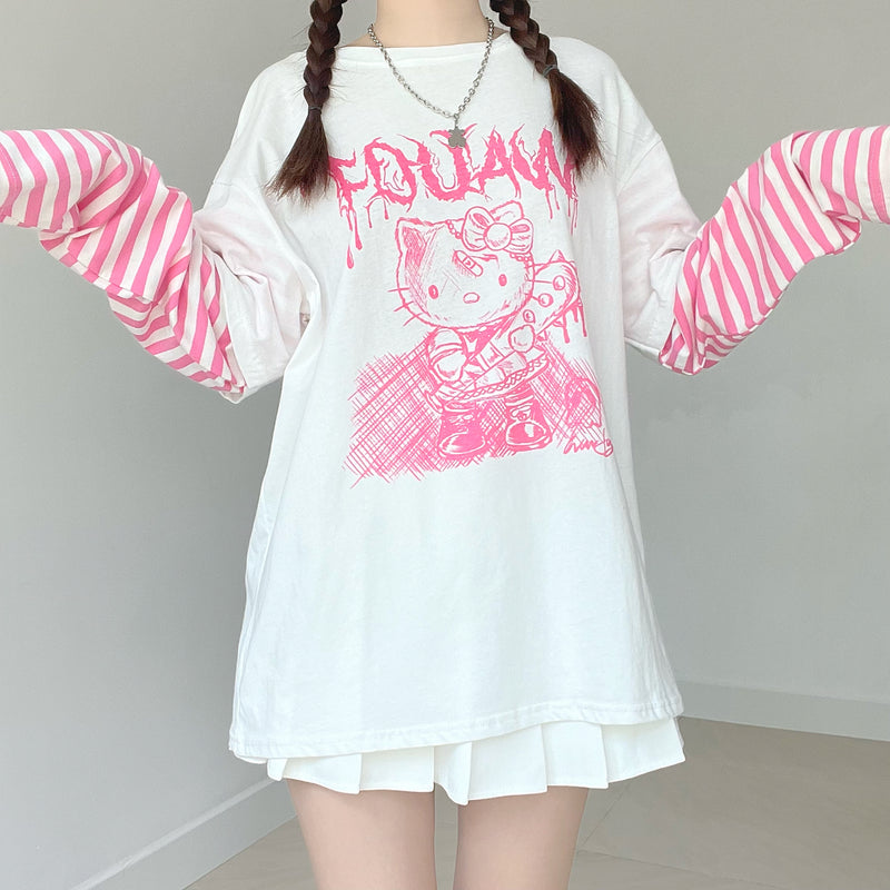 Cute Kitty Print Long Sleeve T-shirt PL52002