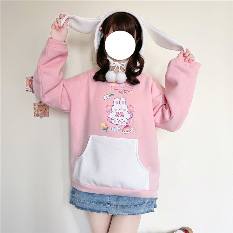 Cute rabbit ears plus fleece top PL51841