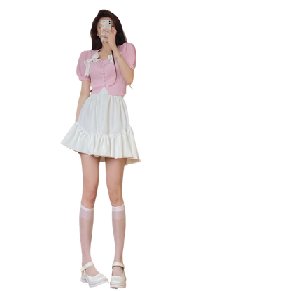 Cute pink top + white skirt PL51924