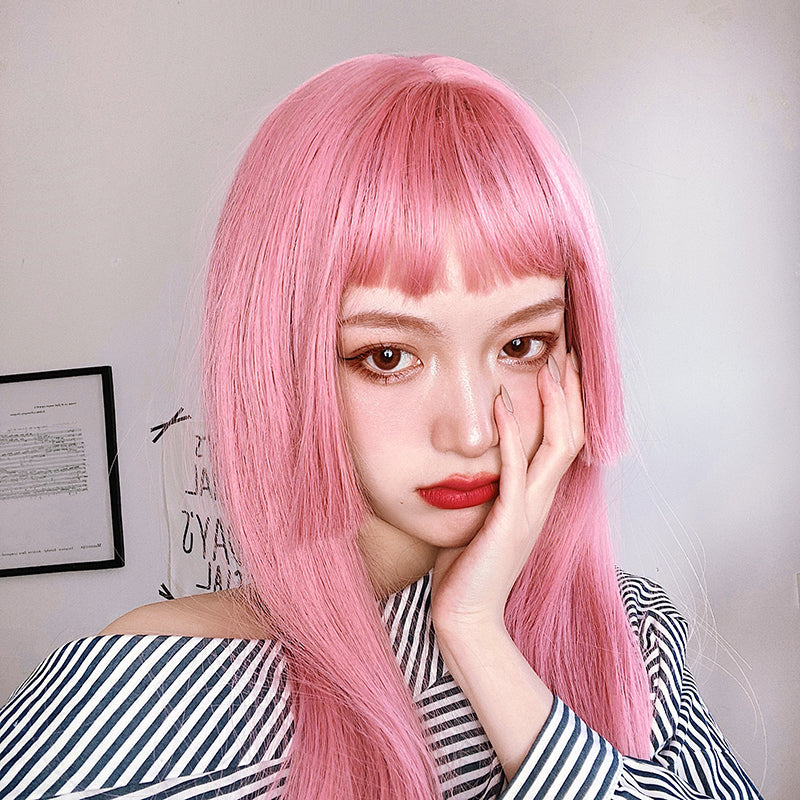 Pink long straight wig PL50472