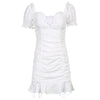 Vintage Puff Sleeve Jacquard Cutout Dress PL52391