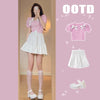 Cute pink top + white skirt PL51924