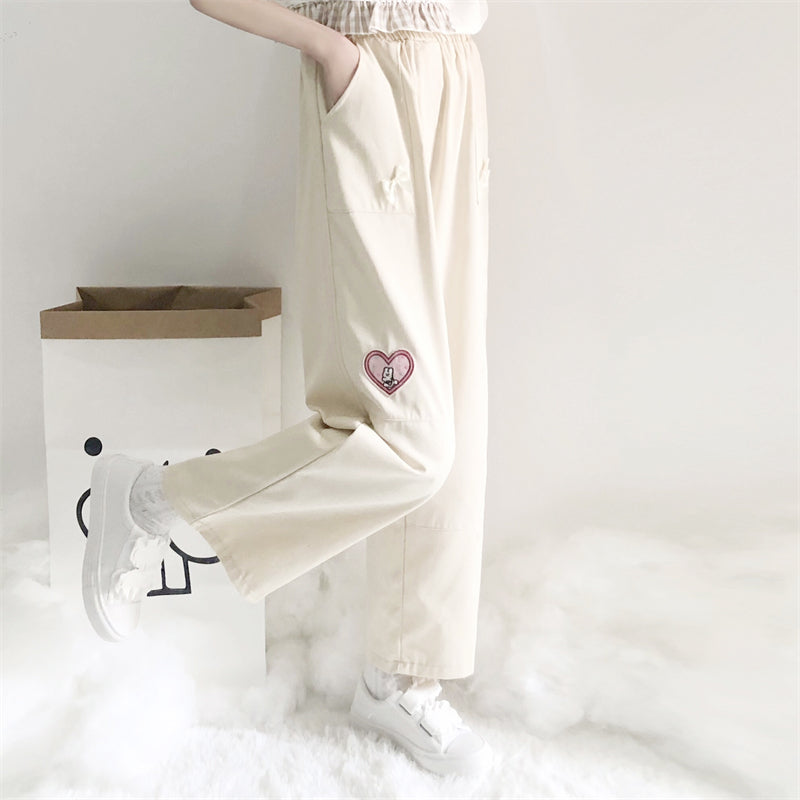 Cute bunny embroidered casual pants  PL52535