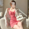 Red Sling Dress + White Cardigan  PL52245