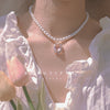 Pink rhinestone pearl clavicle chain PL51831